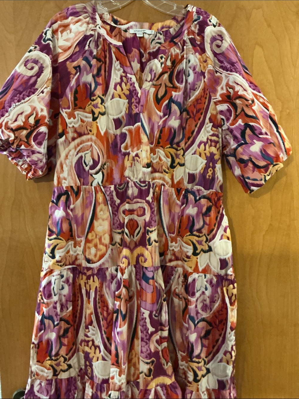 Chico's Purple Orange Multi Paisley Midi Dress 2.5 (14)